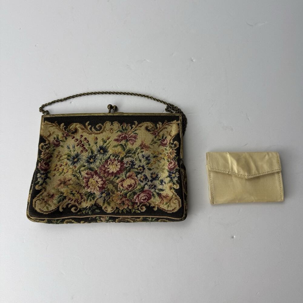Vintage Austrian Black Needlepoint Purse Handbag 1900s